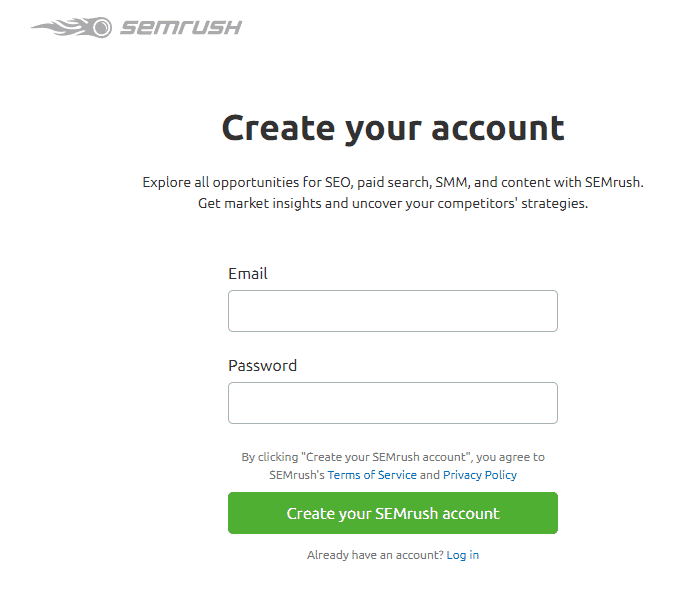 SEMrush create your account