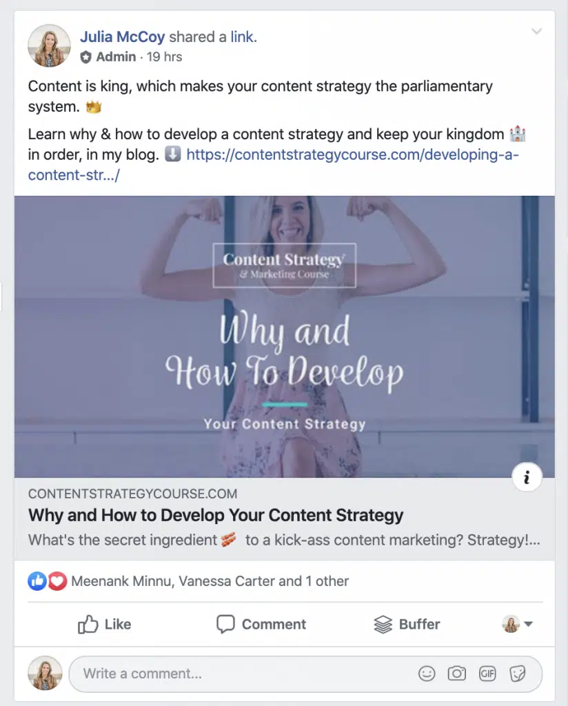 Facebook group post with engagement