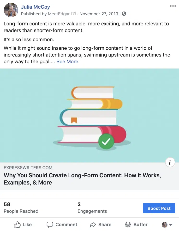 Low engagement post on Facebook