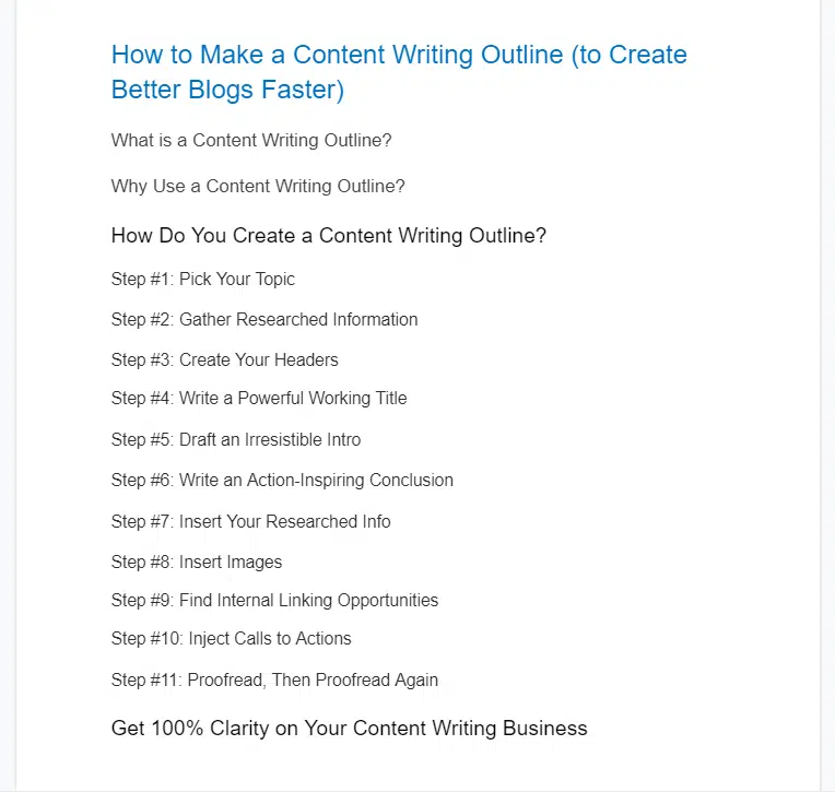 content writing outline example