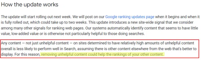 googles helpful content update - removing unhelpful content