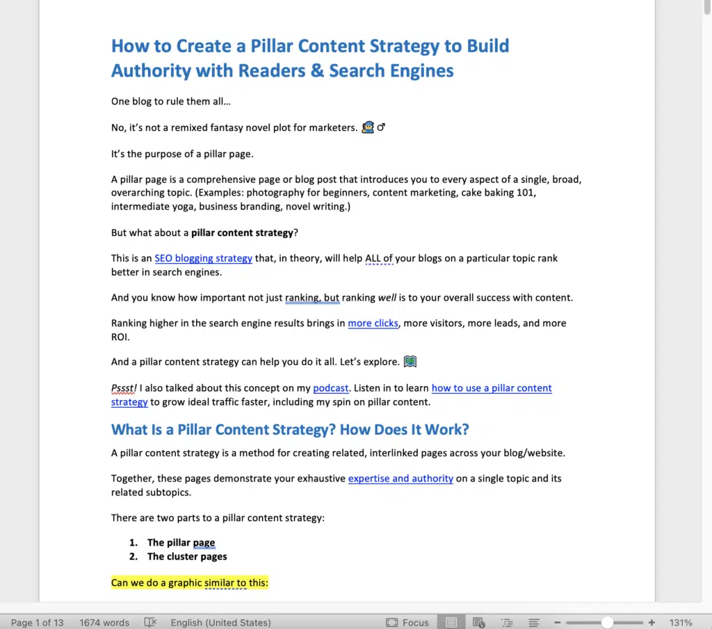 humanly written content about pillar page