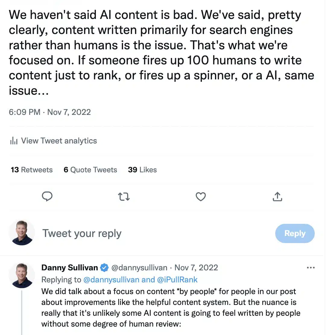 danny sullivan on twitter - ai content is allowed