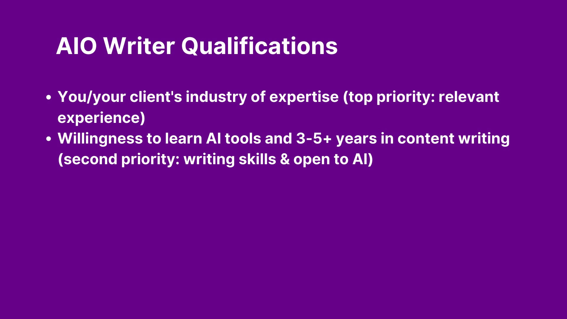 AIO Writer Qualifications